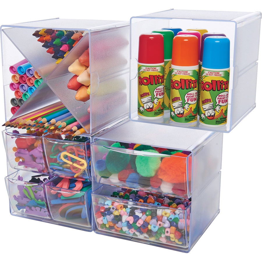Deflecto Stackable Cube Organizer - 2 Drawer(s) - 6" Height x 6" Width x 7.50" Depth - Desktop - Stackable - Clear - Plastic - 1 Each