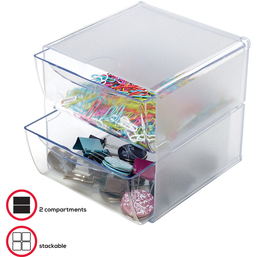 Deflecto Stackable Cube Organizer - 2 Drawer(s) - 6" Height x 6" Width x 7.50" Depth - Desktop - Stackable - Clear - Plastic - 1 Each