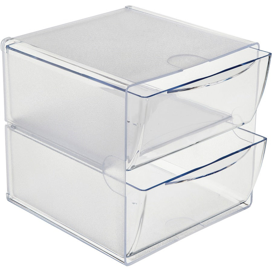 Deflecto Stackable Cube Organizer - 2 Drawer(s) - 6" Height x 6" Width x 7.50" Depth - Desktop - Stackable - Clear - Plastic - 1 Each