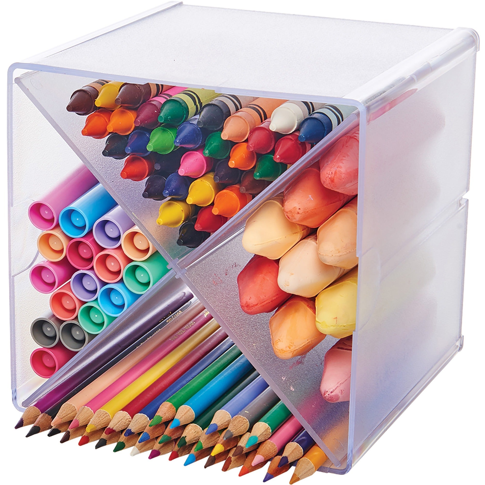 Deflecto Stackable Cube Organizer - 4 Compartment(s) - 6" Height x 6" Width x 7.25" Depth - Desktop - Stackable - Clear - Plastic - 1 Each