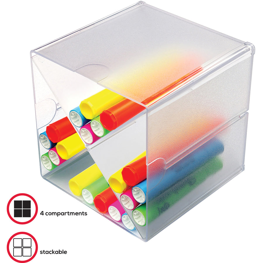 Deflecto Stackable Cube Organizer - 4 Compartment(s) - 6" Height x 6" Width x 7.25" Depth - Desktop - Stackable - Clear - Plastic - 1 Each