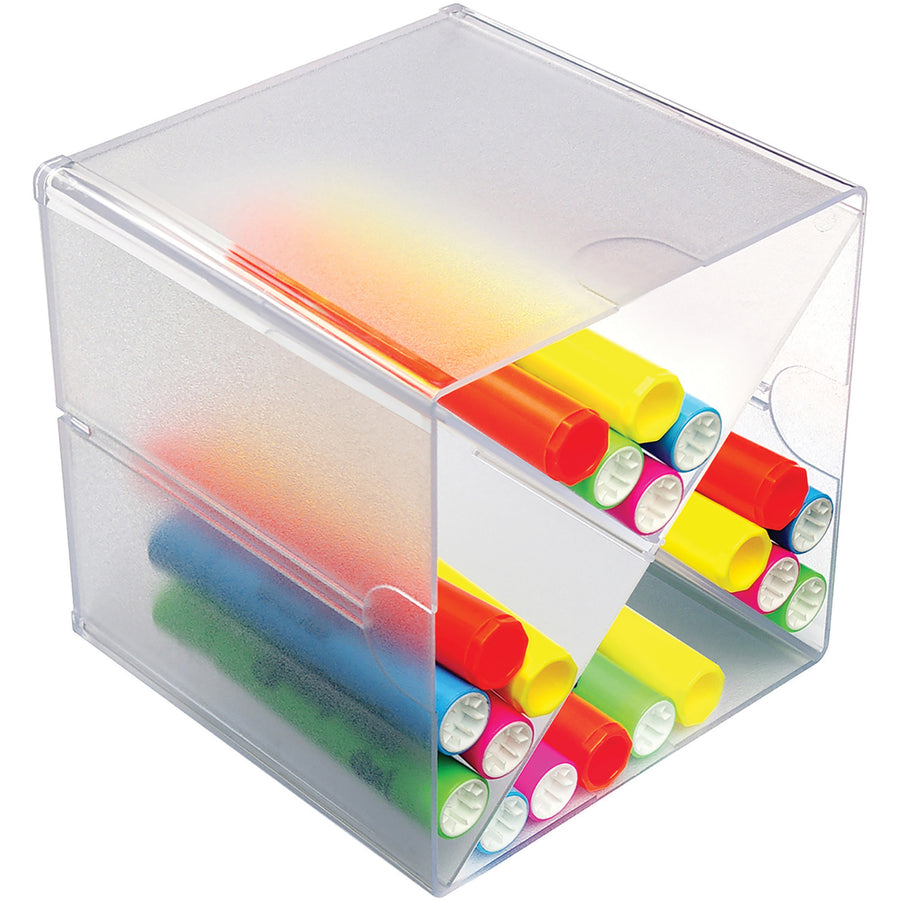 Deflecto Stackable Cube Organizer - 4 Compartment(s) - 6" Height x 6" Width x 7.25" Depth - Desktop - Stackable - Clear - Plastic - 1 Each