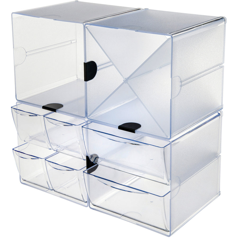 Deflecto Stackable Cube Organizer - 4 Compartment(s) - 6" Height x 6" Width x 7.25" Depth - Desktop - Stackable - Clear - Plastic - 1 Each