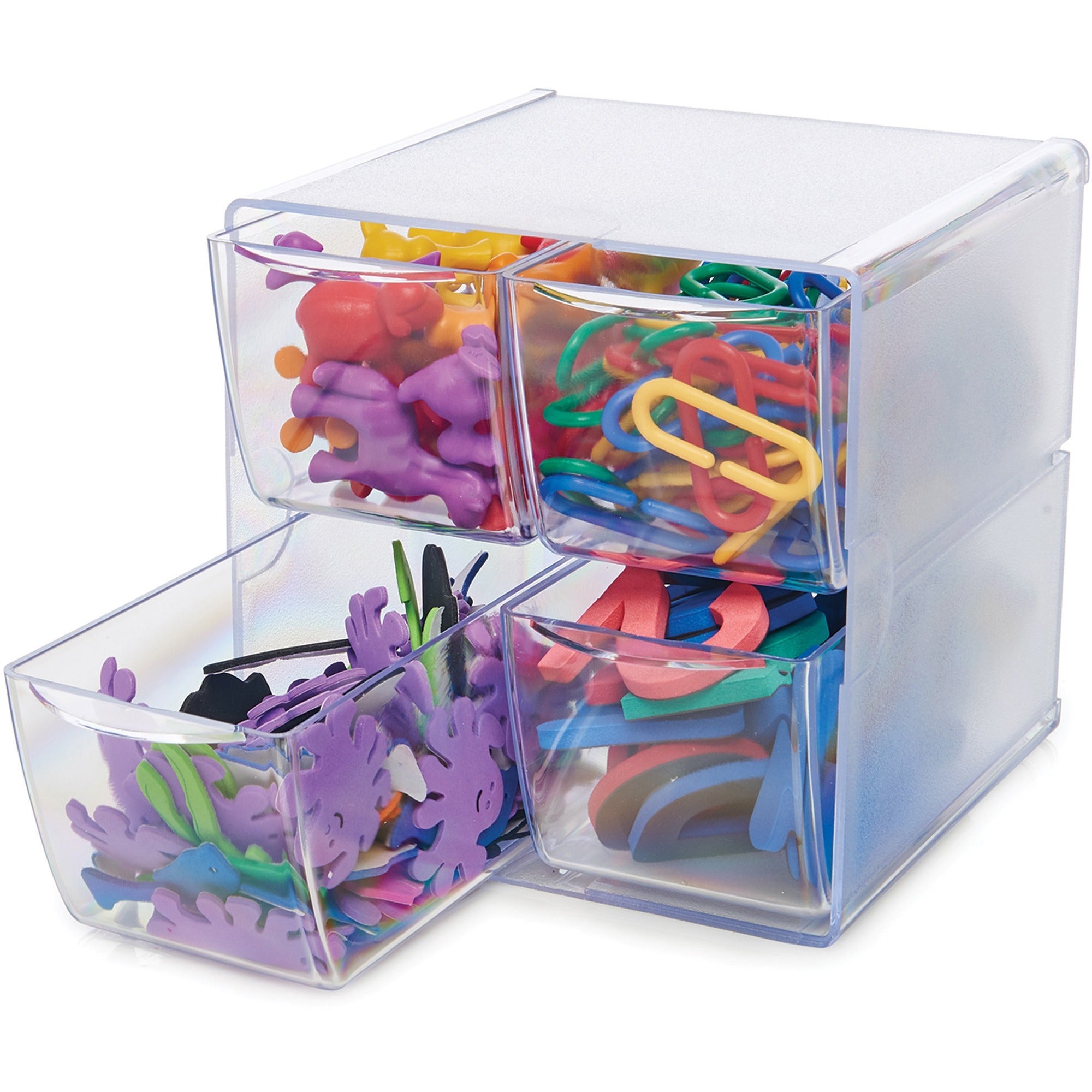Deflecto Stackable Cube Organizer - 4 Drawer(s) - 6" Height x 6" Width x 7.25" Depth - Desktop - Stackable - Clear - Plastic - 1 Each