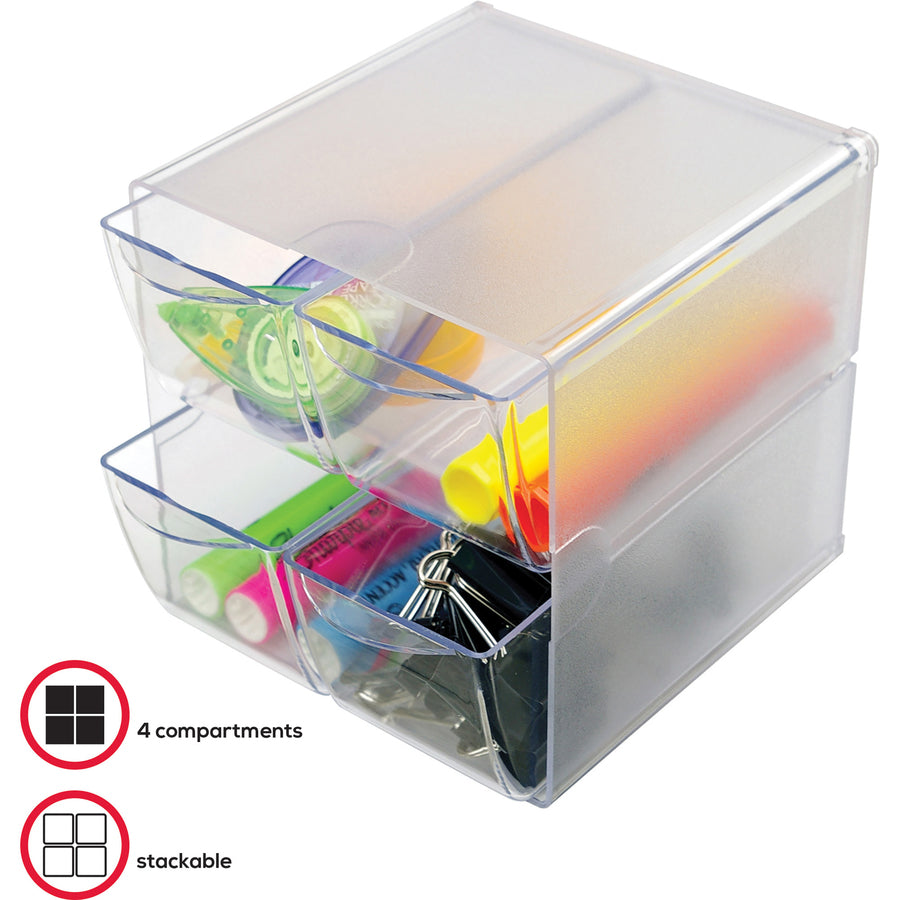 Deflecto Stackable Cube Organizer - 4 Drawer(s) - 6" Height x 6" Width x 7.25" Depth - Desktop - Stackable - Clear - Plastic - 1 Each