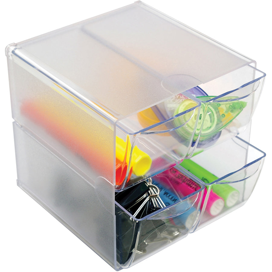 Deflecto Stackable Cube Organizer - 4 Drawer(s) - 6" Height x 6" Width x 7.25" Depth - Desktop - Stackable - Clear - Plastic - 1 Each