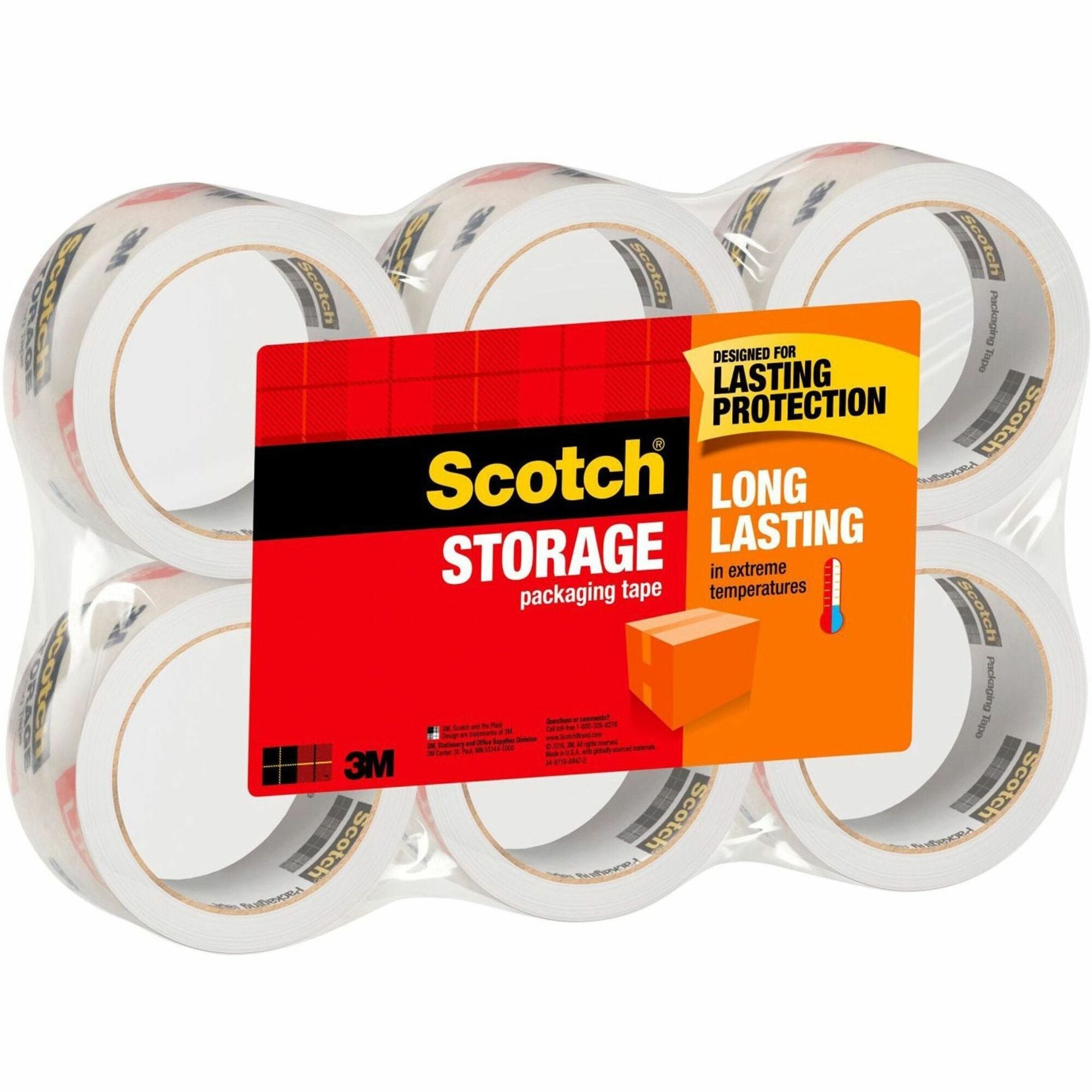 Scotch Long-Lasting Storage/Packaging Tap - 54.60 yd Length x 1.88" Width x 2.4 mil Thickness - 3" Core - Clear - Acrylic - Long Lasting, UV Resistant - For Mailing, Shipping, Packing, Label Protection - 1 Pack