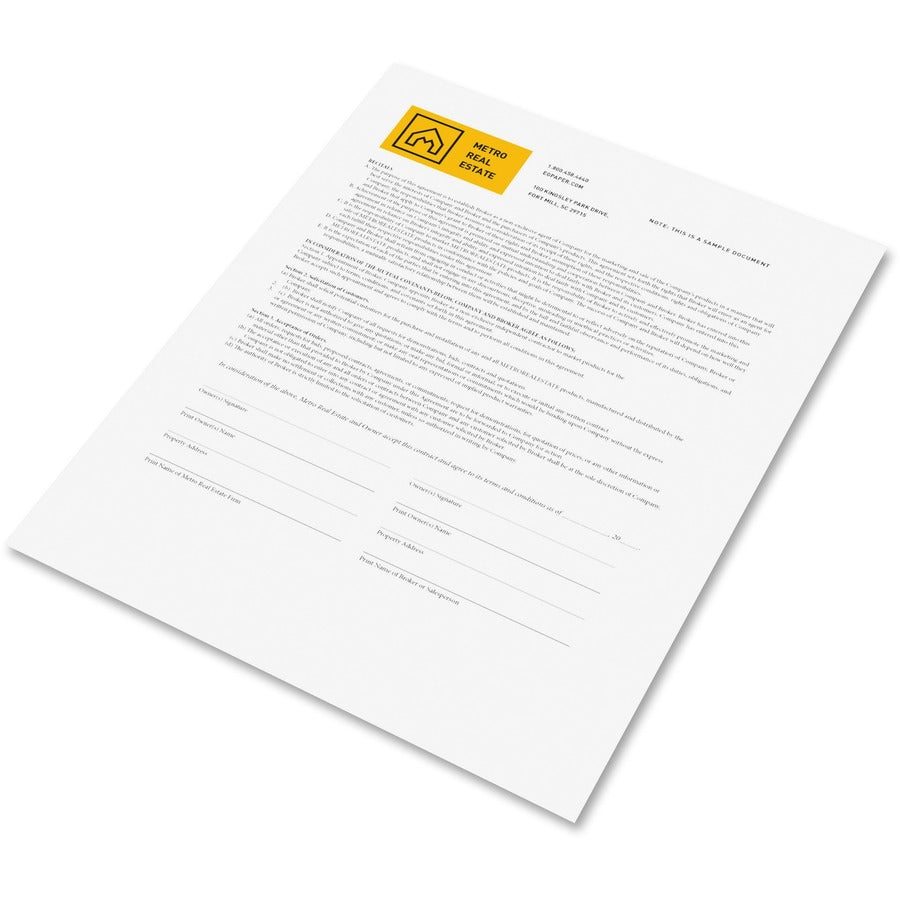 Letter - 8 1/2" x 11" - 23 lb Basis Weight - Sustainable Forestry Initiative (SFI) - Carbonless, Pre-punched, Pre-printed, Environmentally Friendly, Coated Back, Coated Front - White - 500 / Ream