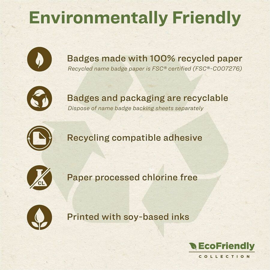 Avery Eco-friendly Premium Name Badge Labels, Matte White, Removable Adhesive, Rectangle, 2 21/64" x 3 3/8", 8 Labels/Sheet, 8 Sheets, 160 Labels/Pack, Recyclable, PVC-free, Chlorine-free, Customizable