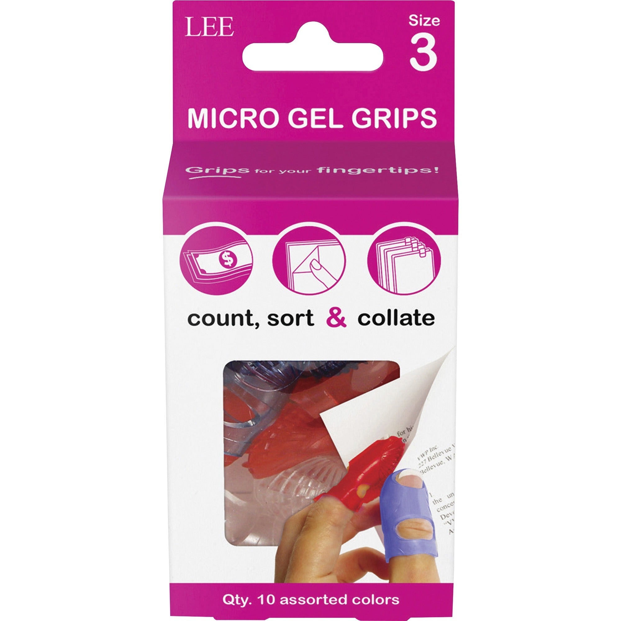 LEE Tippi Micro-Gel Fingertip Grips - #3 with 0.56" Diameter - Extra Small Size - Assorted - 1 Pack