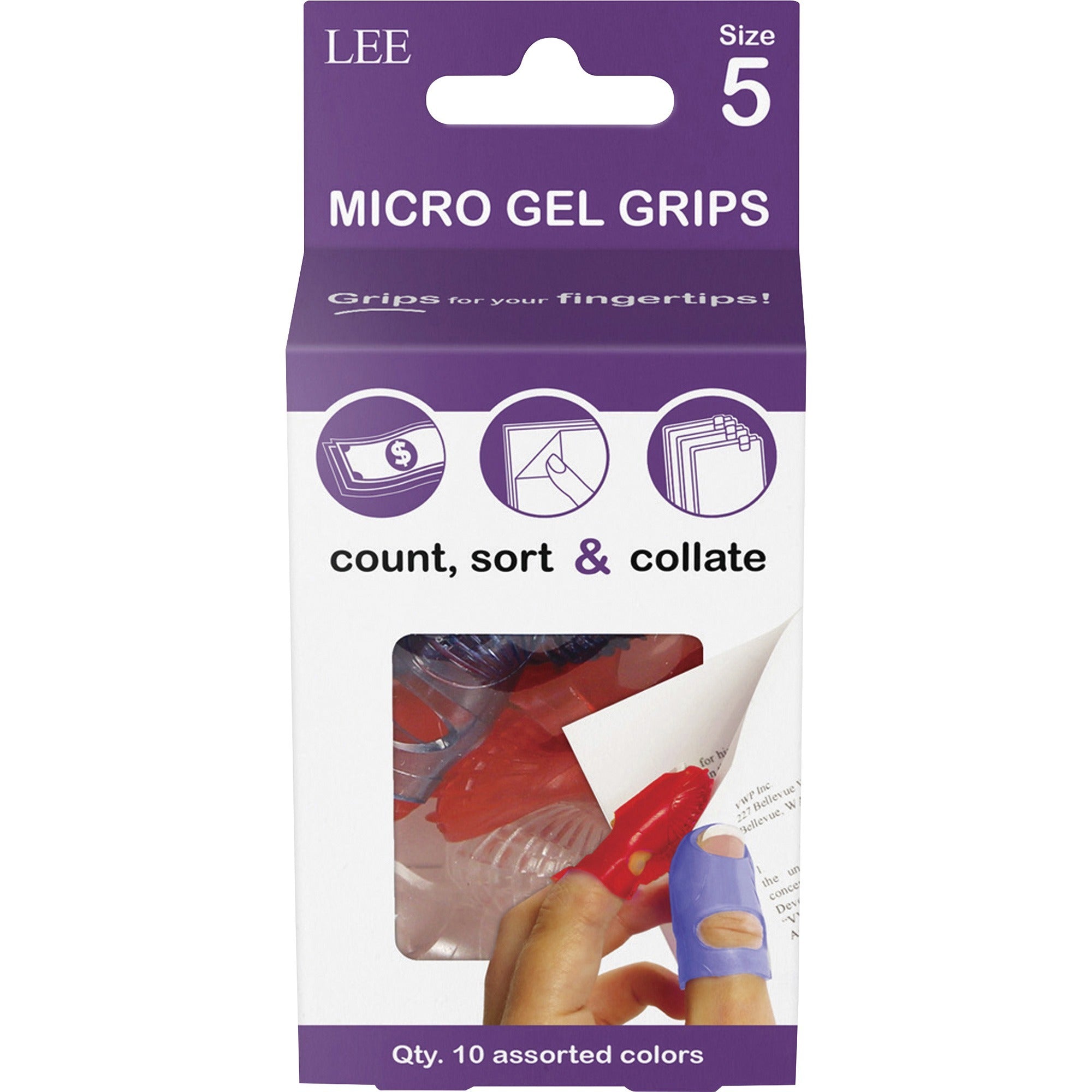 LEE Tippi Micro-Gel Fingertip Grips - #5 with 0.62" Diameter - Small Size - Assorted - 1 Pack