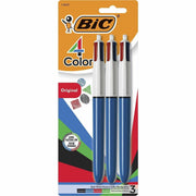 1 mm Medium Conical Pen Point - Refillable - Retractable - Black, Blue, Green, Red Ink - Opaque Blue Barrel - 1 Pack