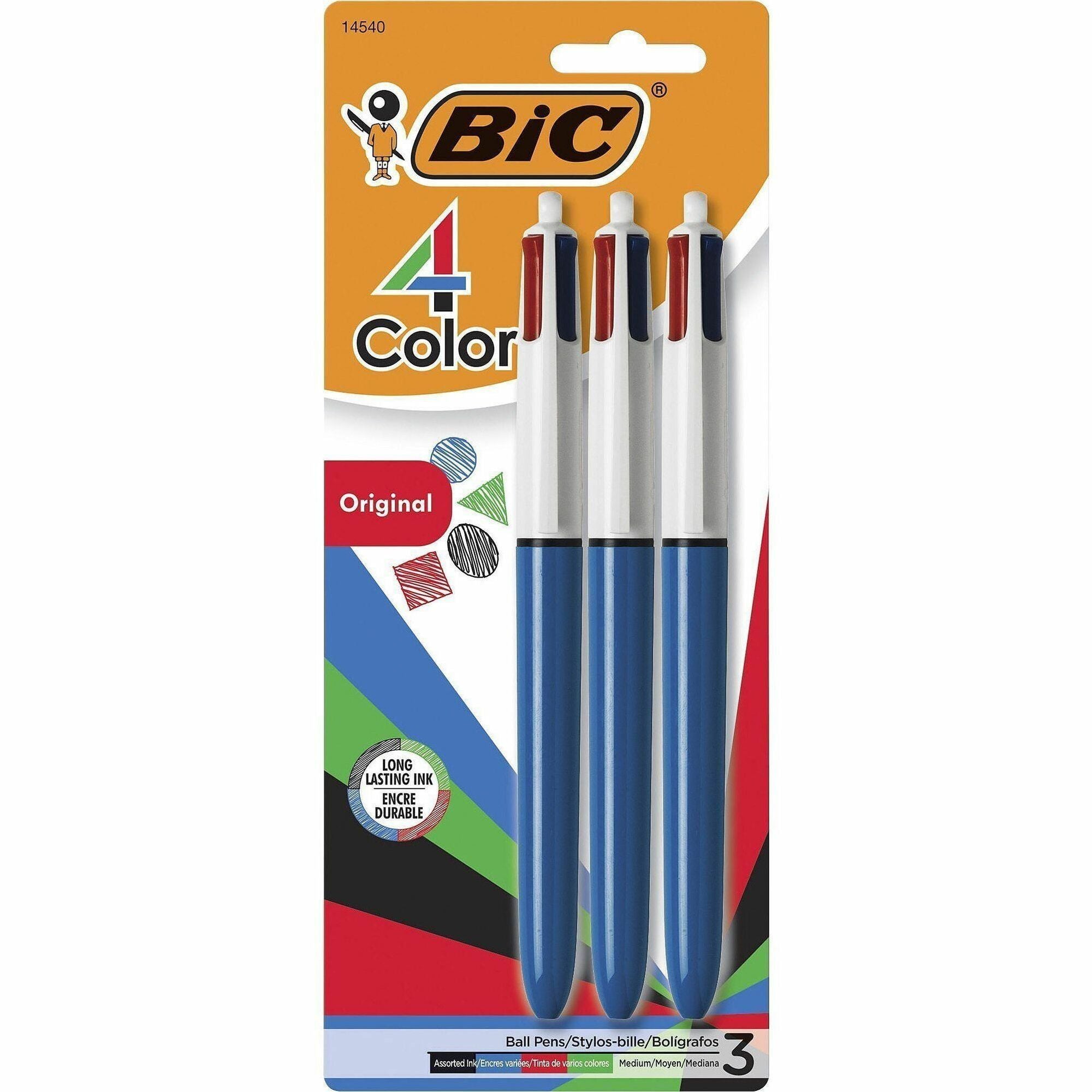 1 mm Medium Conical Pen Point - Refillable - Retractable - Black, Blue, Green, Red Ink - Opaque Blue Barrel - 1 Pack