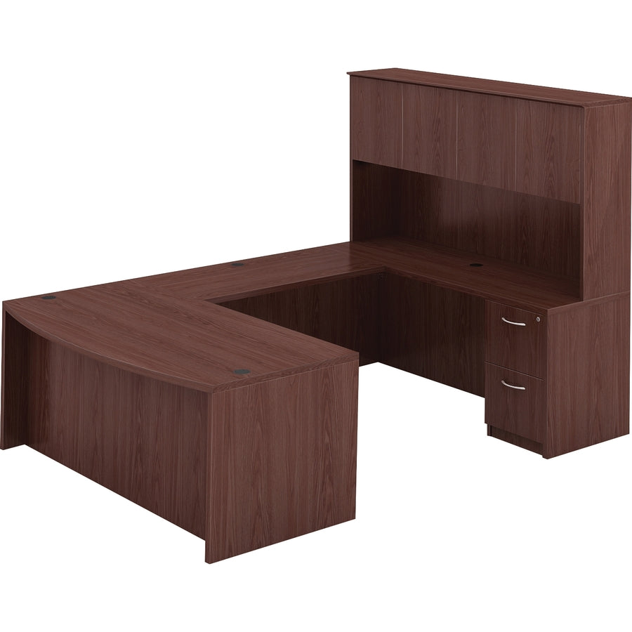 Lorell Essentials Series Bowfront Desk Shell - 29.5" Height x 70.9" Width x 41.4" Depth x 1" Thickness - Finish: Laminate, Mahogany - Grommet, Modesty Panel, Durable, Adjustable Feet - 1 Each