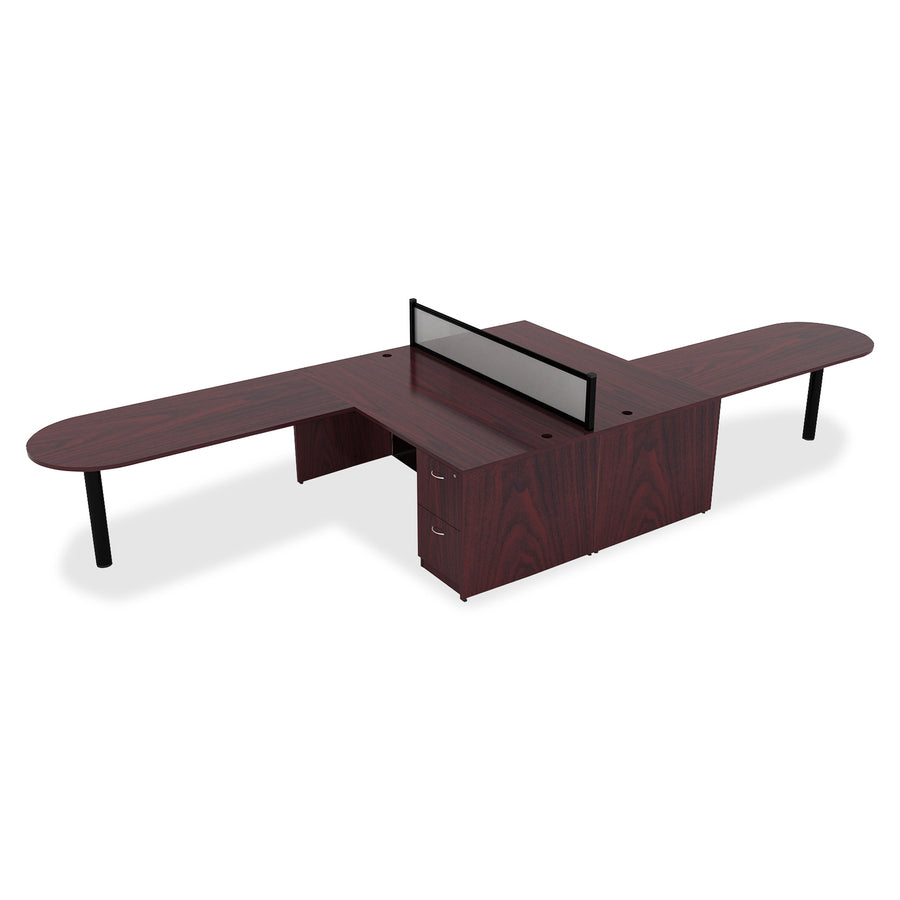 Lorell Essentials Series Bowfront Desk Shell - 29.5" Height x 70.9" Width x 41.4" Depth x 1" Thickness - Finish: Laminate, Mahogany - Grommet, Modesty Panel, Durable, Adjustable Feet - 1 Each