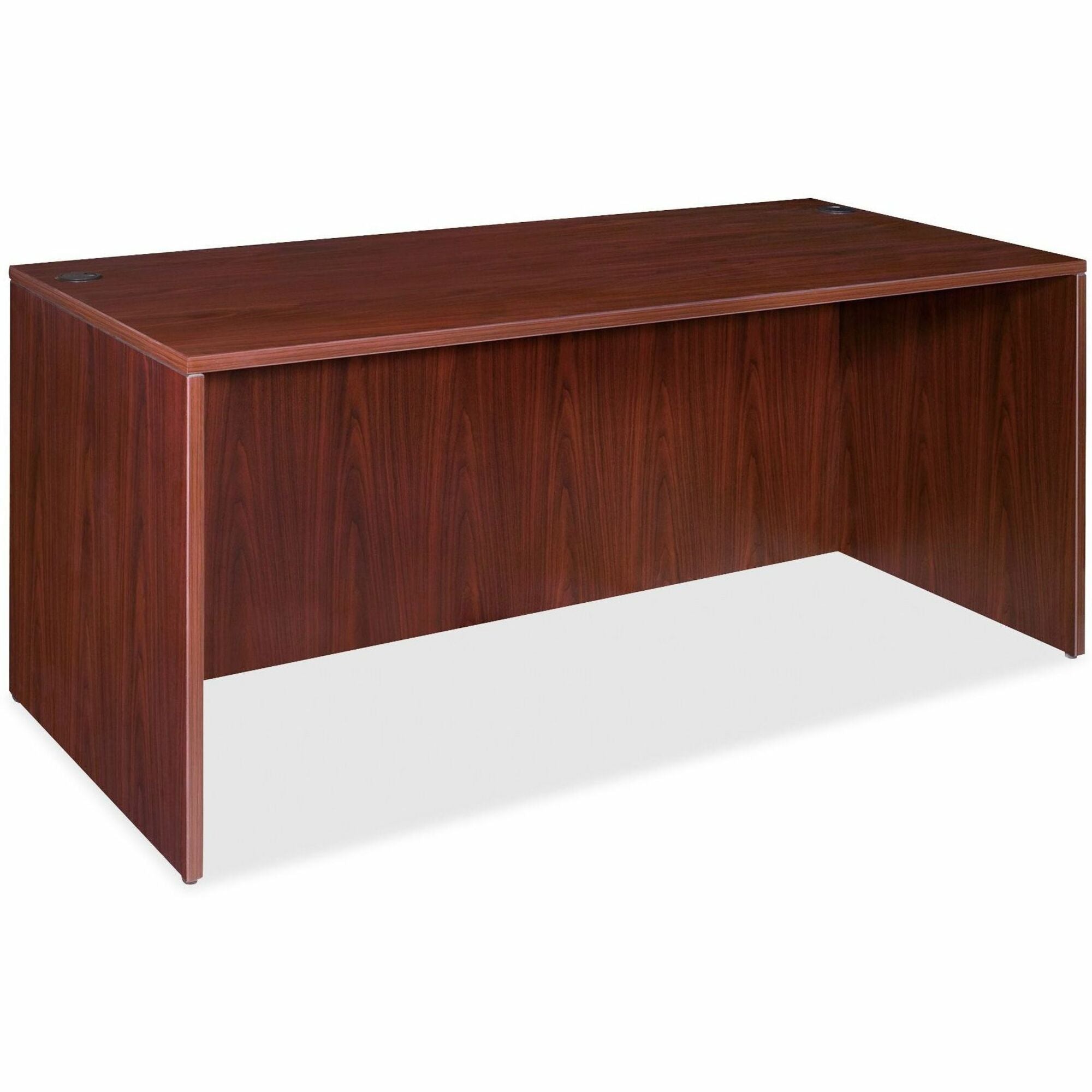 Lorell Essentials Series Rectangular Desk Shell - 29.5" Height x 66.1" Width x 29.5" Depth x 1" Thickness - Finish: Laminate, Mahogany - Grommet, Modesty Panel, Durable, Adjustable Feet - 1 Each