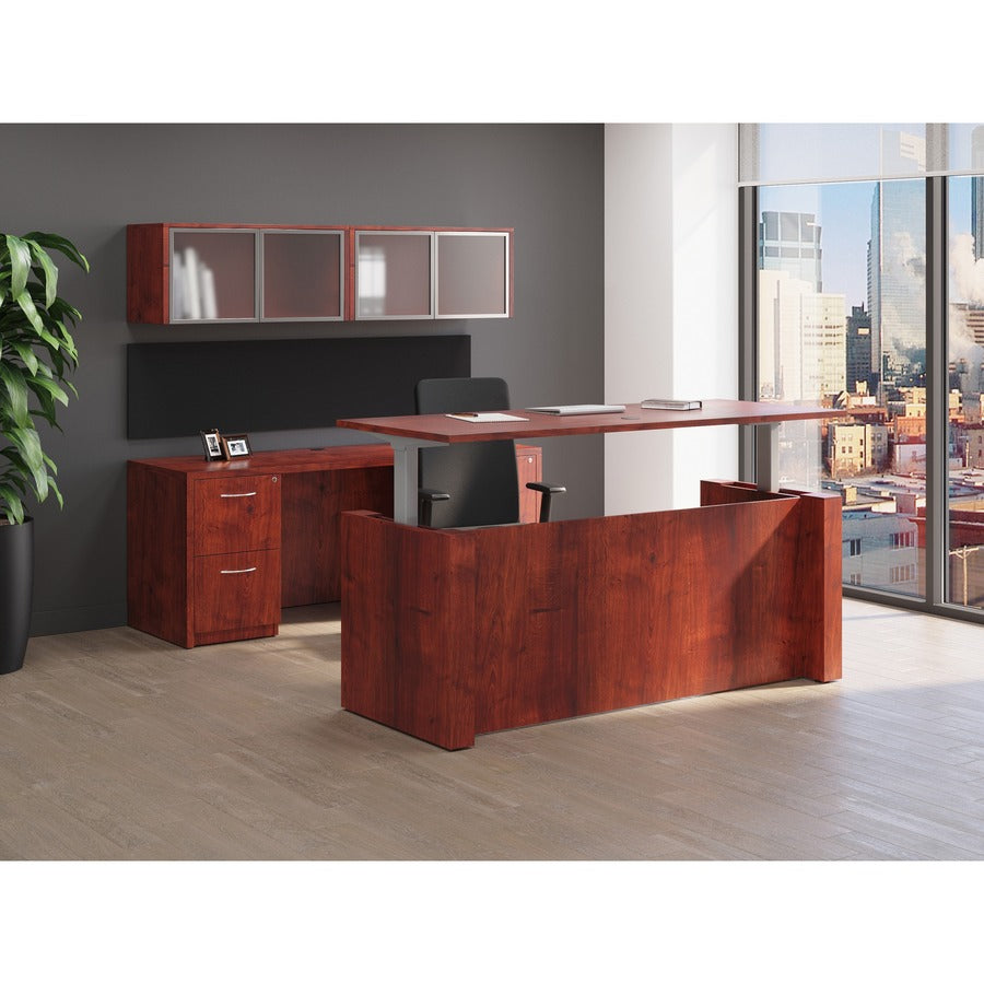 Lorell Essentials Series Rectangular Desk Shell - 29.5" Height x 70.9" Width x 35.4" Depth - Finish: Cherry, Laminate - Grommet, Modesty Panel - 1 Each