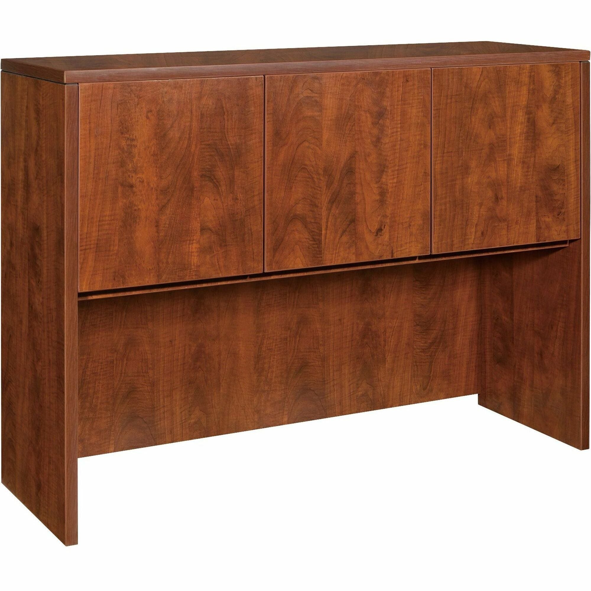 Lorell Essentials Series Stack-on Hutch with Doors - 36" Height x 47.3" Width x 14.8" Depth - 3 Door(s) - Finish: Cherry, Laminate - Grommet, Cord Management - 1 Each