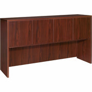 Lorell Essentials Series Stack-on Hutch with Doors - 36" Height x 70.9" Width x 14.8" Depth - 4 Door(s) - Finish: Laminate, Mahogany - Cord Management, Grommet, Durable - 1 Each