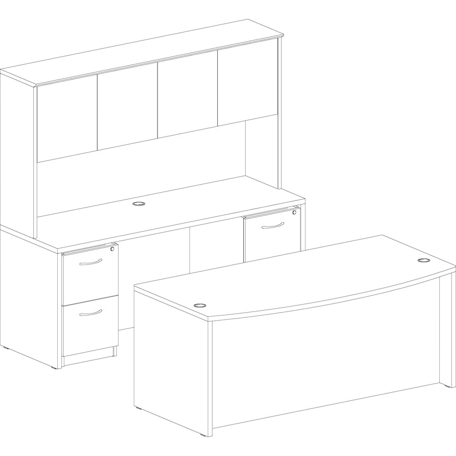 Lorell Essentials Series Stack-on Hutch with Doors - 36" Height x 70.9" Width x 14.8" Depth - 4 Door(s) - Finish: Laminate, Mahogany - Cord Management, Grommet, Durable - 1 Each