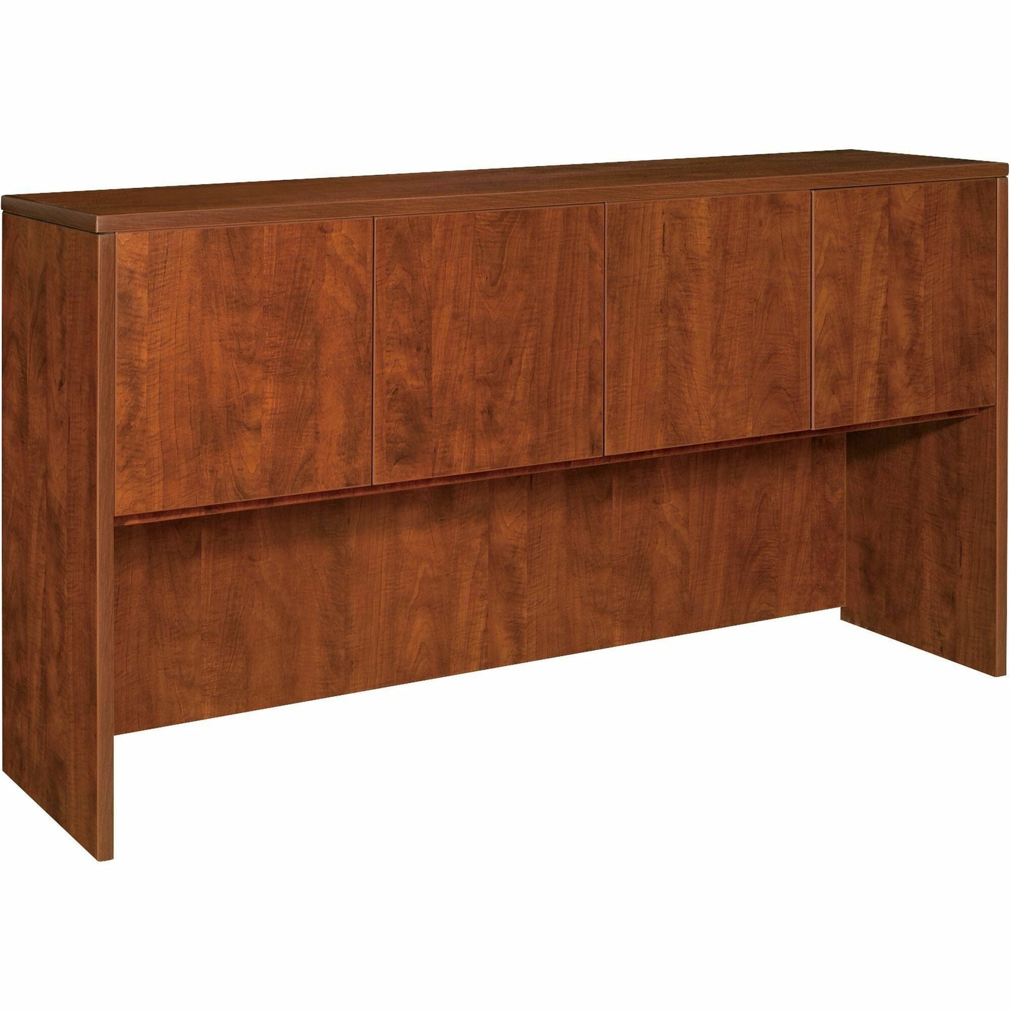 Lorell Essentials Series Stack-on Hutch with Doors - 36" Height x 70.9" Width x 14.8" Depth - 4 Door(s) - Finish: Cherry, Laminate - Cord Management, Grommet - 1 Each