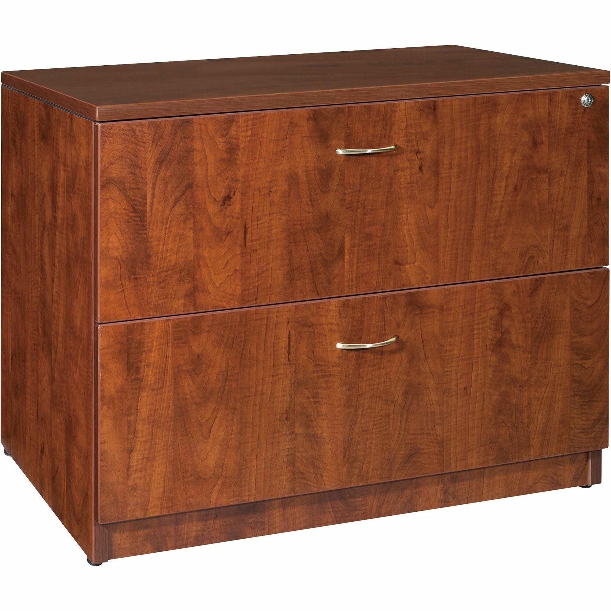 Lorell Essentials Series Lateral File - 29.5" Height x 35.5" Width x 22" Depth - Finish: Cherry, Laminate - Leveling Glide, Lockable Drawer - 1 Each