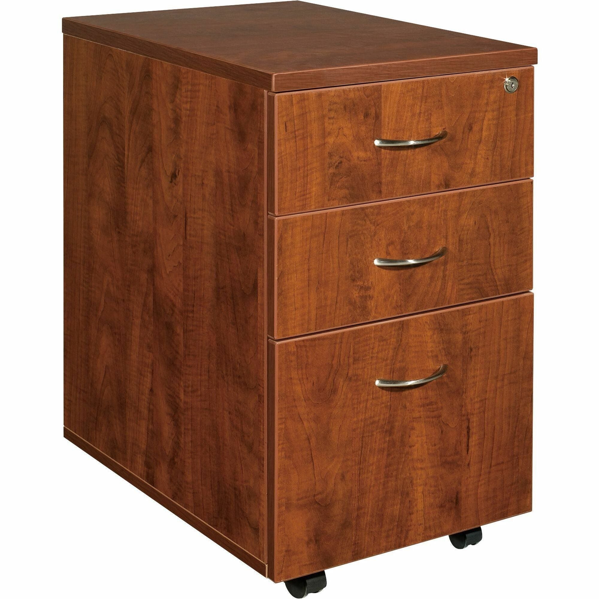Lorell Essentials Series Box/Box/File Mobile File Cabinet - 28.4" Height x 15.7" Width x 22" Depth x 1" Thickness - Total Drawer(s): 3 - Finish: Cherry, Laminate - Leveling Glide - 1 Each