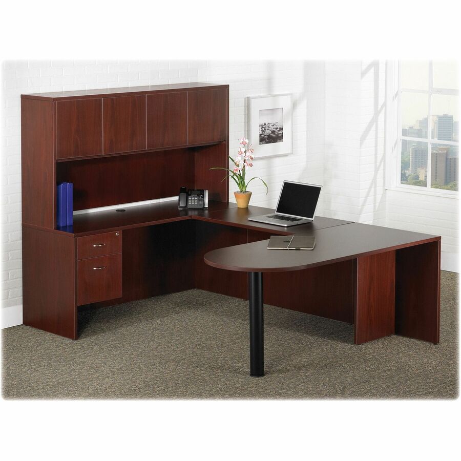 Lorell Essentials Series Box/File Hanging File Cabinet - 18.9" Height x 15.5" Width x 21.9" Depth - Total Drawer(s): 2 - Double Pedestal - Finish: Laminate, Mahogany - Ball-bearing Suspension, Lockable Drawer, Adjustable Feet - 1 Each