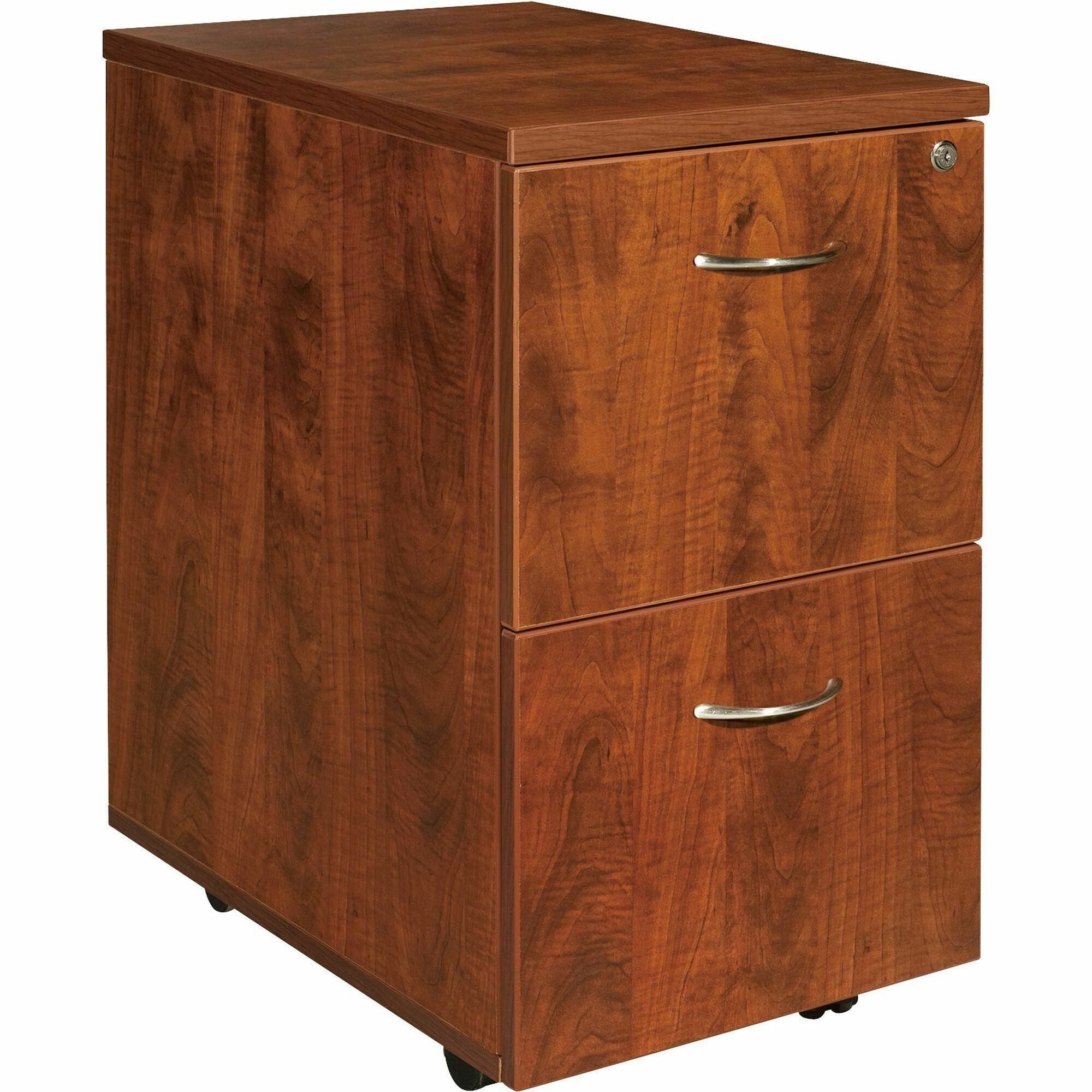 Lorell Essentials Series File/File Mobile File Cabinet - 28.4" Height x 15.7" Width x 22" Depth - Finish: Cherry, Laminate - Leveling Glide - 1 Each