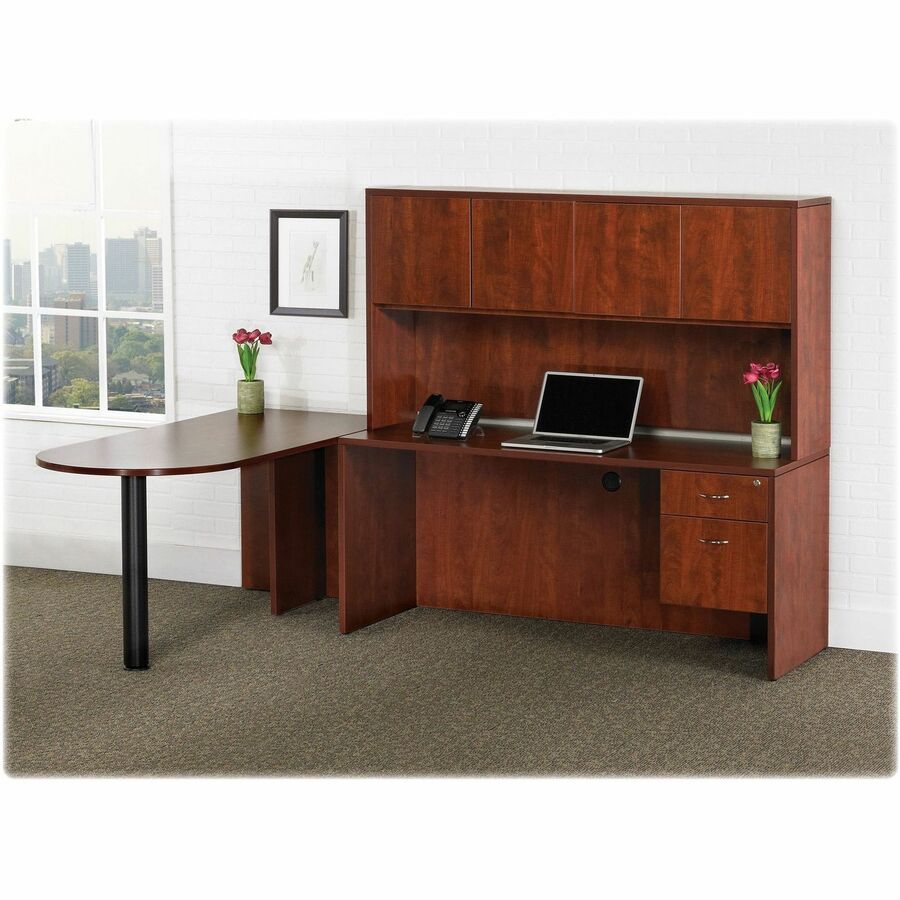Lorell Essentials Series Peninsula Desk Box 1 of 2 - 29.5" Height x 30" Width x 66" Depth - Finish: Laminate, Mahogany - Durable - 1 Each
