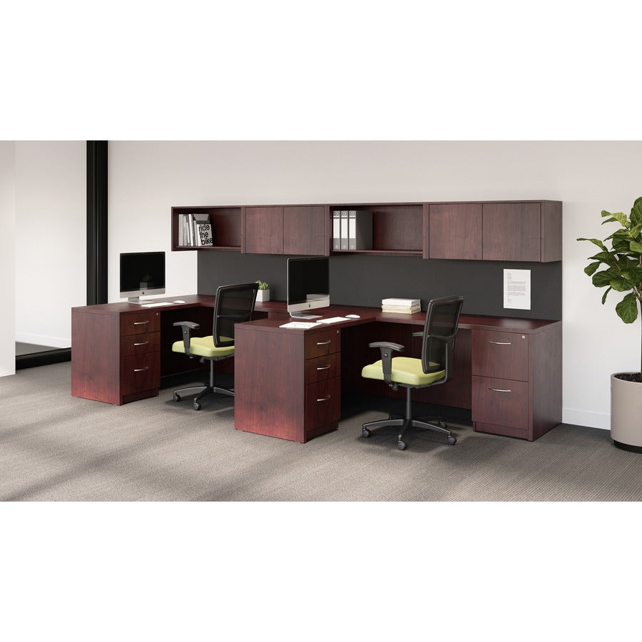 Lorell Essentials Series Return Shell - 29.5" Height x 35.6" Width x 23.6" Depth x 1" Thickness - Finish: Laminate, Mahogany - Modesty Panel, Grommet, Durable, Adjustable Feet - 1 Each