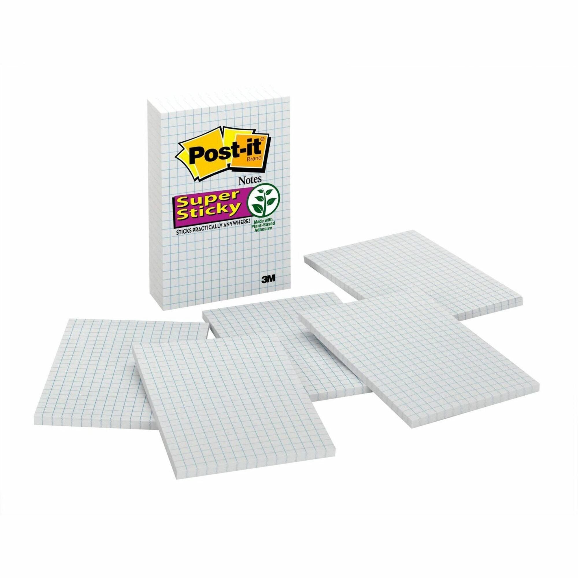 600 x White - 4" Flag/Note Width x 6" Flag/Note Length - Rectangle - 50 Sheets per Pad - Grid - White - Paper - Self-adhesive, Repositionable - 6 / Pack