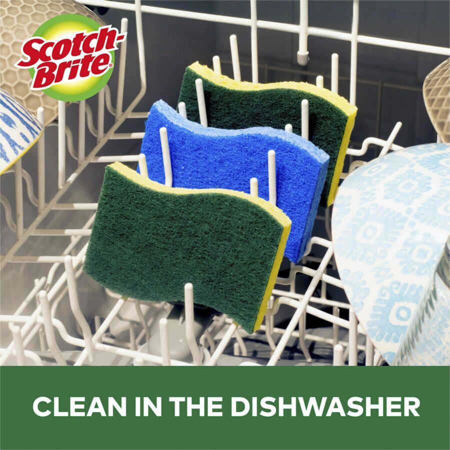 Scotch-Brite Heavy-Duty Scrub Sponges - 2.8" Height x 4.5" Width x 0.6" Depth - 6 / Pack - Green, Yellow
