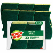 Scotch-Brite Heavy-Duty Scrub Sponges - 2.8" Height x 4.5" Width x 0.6" Depth - 6 / Pack - Green, Yellow