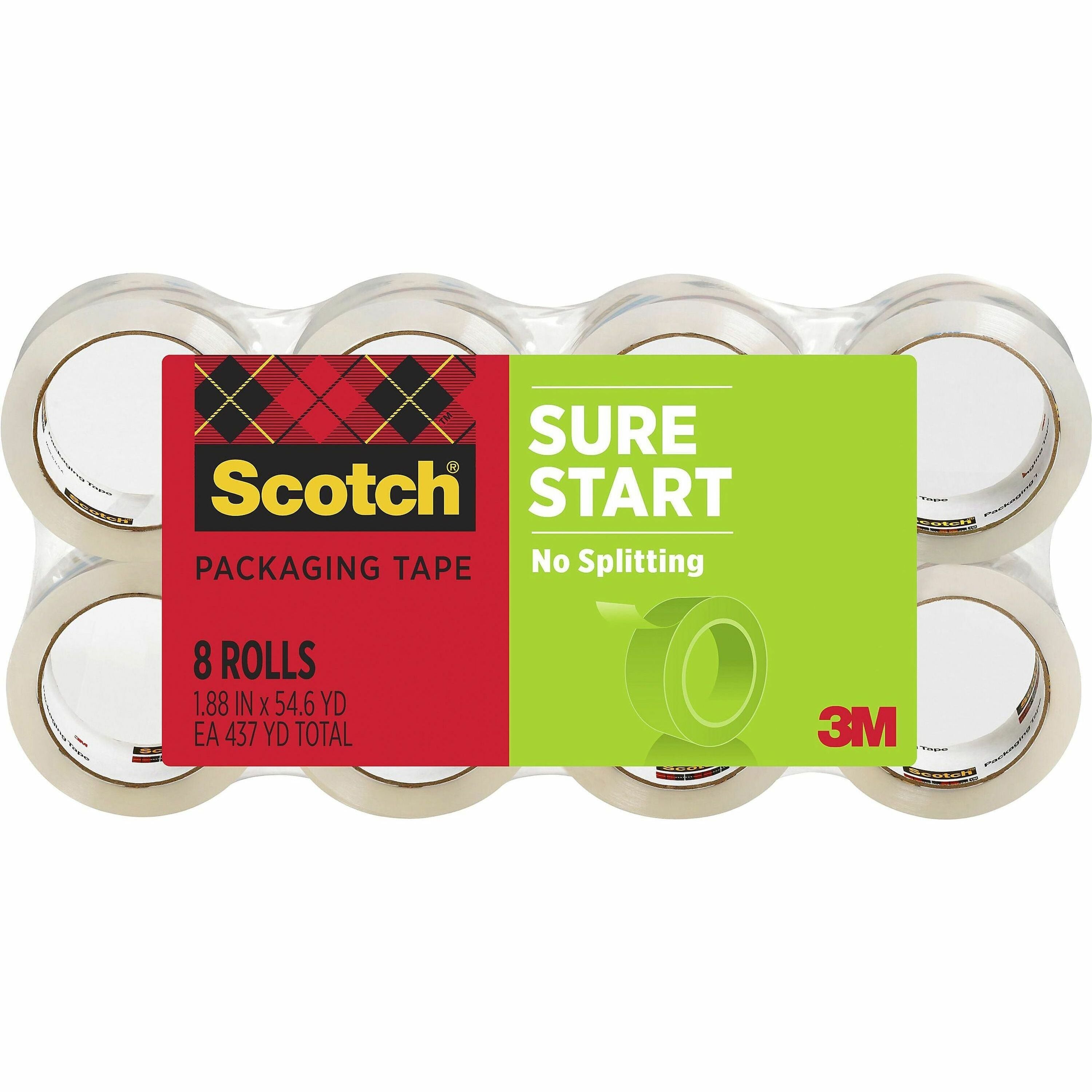 Scotch Sure Start Packaging Tape - 54.60 yd Length x 1.88" Width x 2.6 mil Thickness - 3" Core - Clear - Synthetic Rubber Resin - For Mailing, Moving, Sealing, Packing - 1 Pack