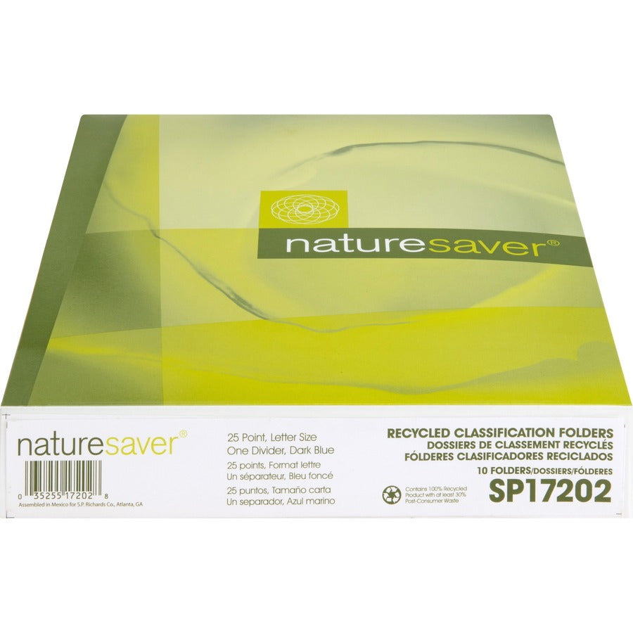 Nature Saver Letter Recycled Classification Folder - 8 1/2" x 11" - 2" for Folder - Top Tab Location - 1 Divider(s) - 25 pt. - Blue - 100% Recycled - 10 / Box