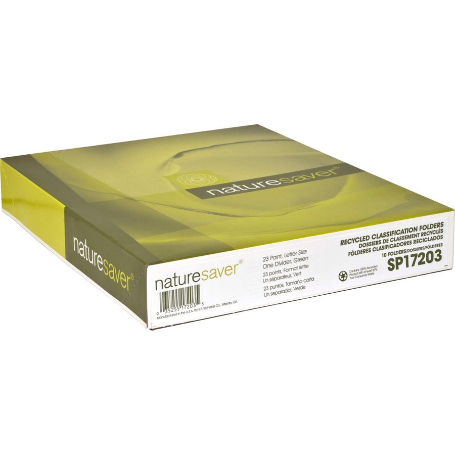 Nature Saver Letter Recycled Classification Folder - 8 1/2" x 11" - 2" for Folder - Top Tab Location - 1 Divider(s) - 25 pt. - Green - 100% Recycled - 10 / Box