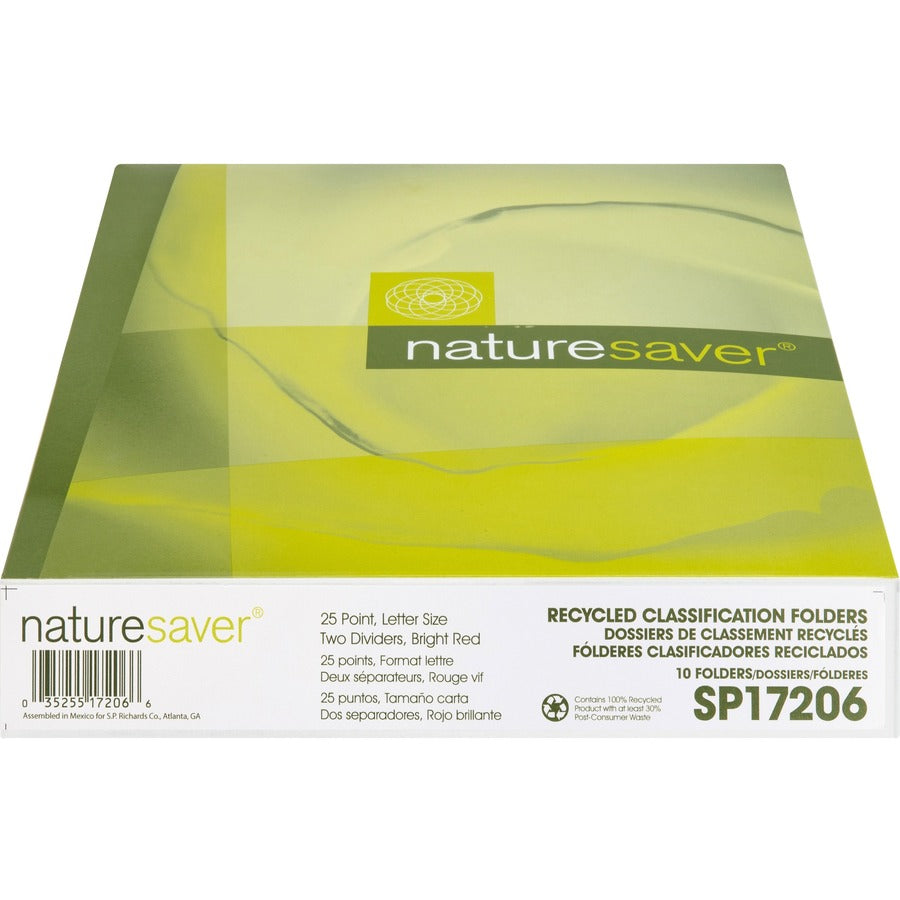 Nature Saver Letter Recycled Classification Folder - 8 1/2" x 11" - 2" for Folder - 2 Divider(s) - 25 pt. - Red - 100% Recycled - 10 / Box