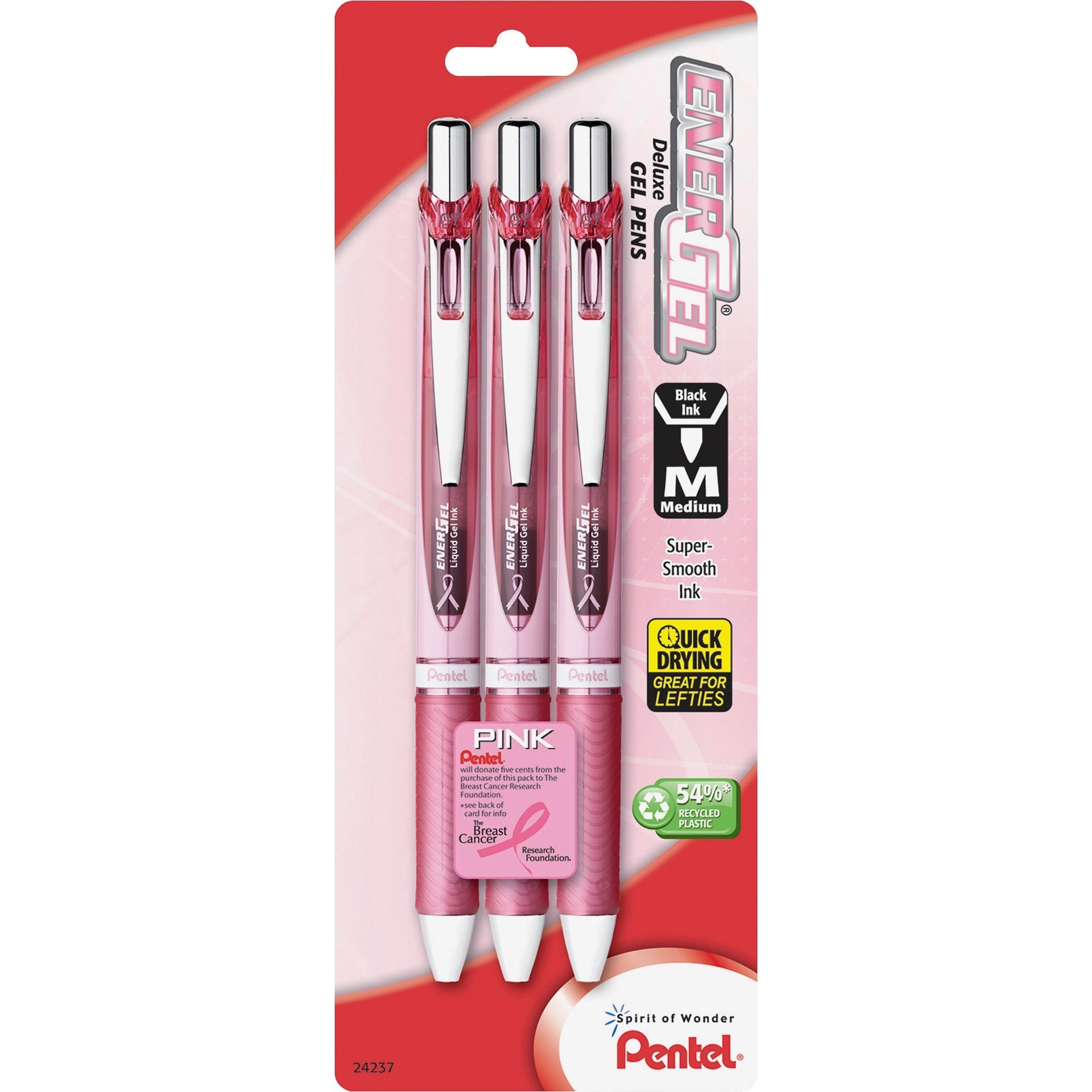 0.7 mm Medium Pen Point - Refillable - Retractable - Black Ink - Gel-based - Pink Barrel - Metal Tip - 1 Pack