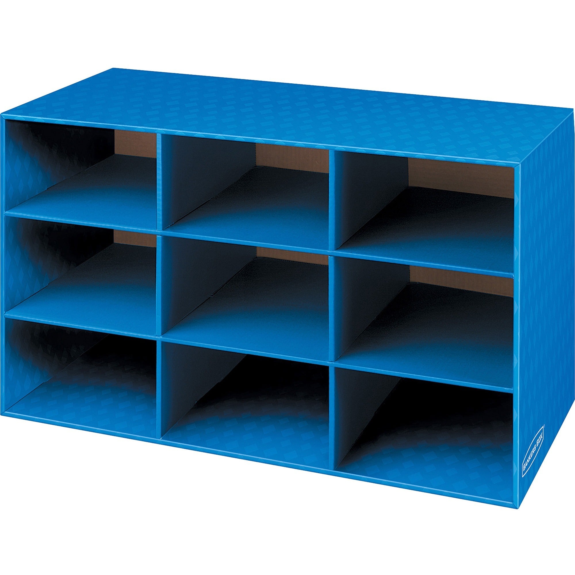 9 Compartment(s) - Compartment Size : 4.75" x 9" x 12.75" - 16" Height x 28.25" Width x 13" Depth - Desktop - Sturdy - 60% Recycled - Blue - Corrugated Paper - 4 / Carton