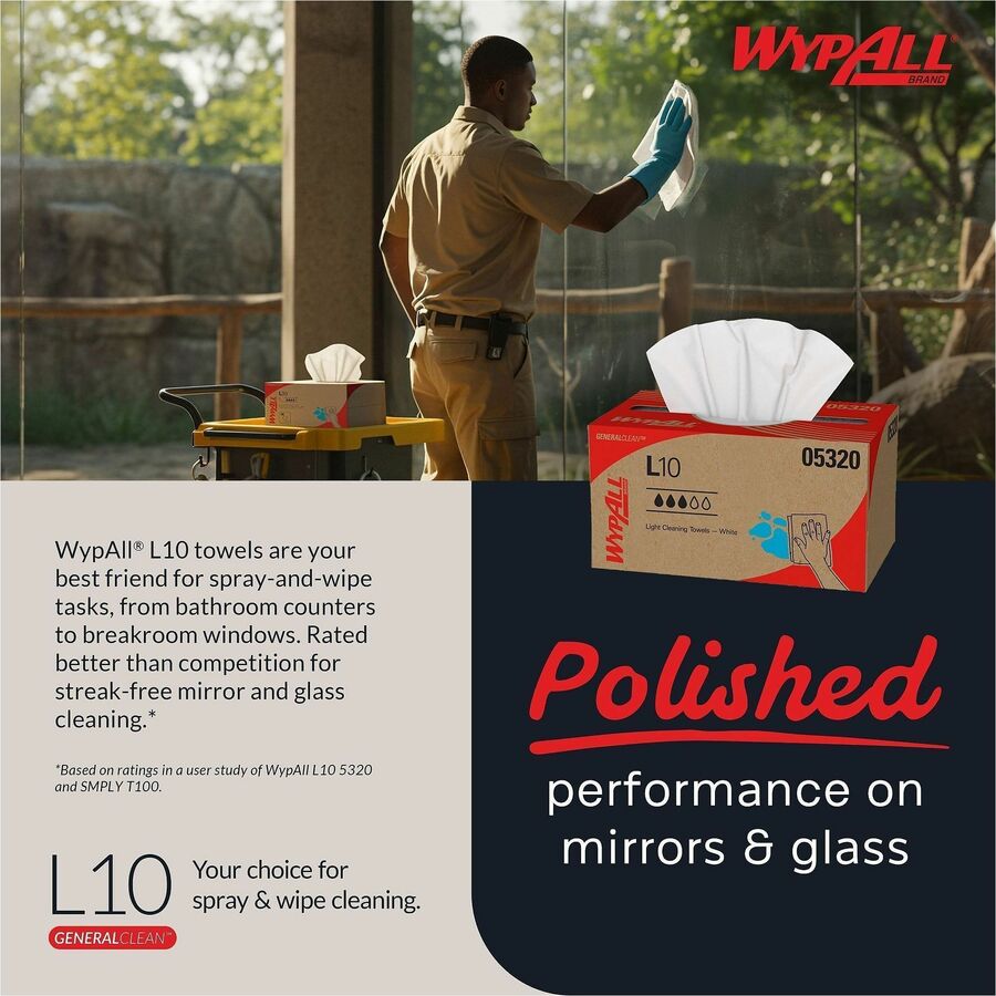 Wypall GeneralClean L10 Light Cleaning Towels - 1 Ply - 9" Width x 10.25" Length - 125/Pack - 1 Carton