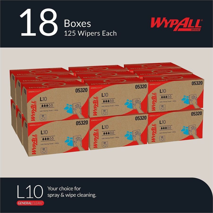 Wypall GeneralClean L10 Light Cleaning Towels - 1 Ply - 9" Width x 10.25" Length - 125/Pack - 1 Carton