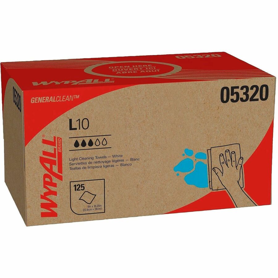 Wypall GeneralClean L10 Light Cleaning Towels - 1 Ply - 9" Width x 10.25" Length - 125/Pack - 1 Carton