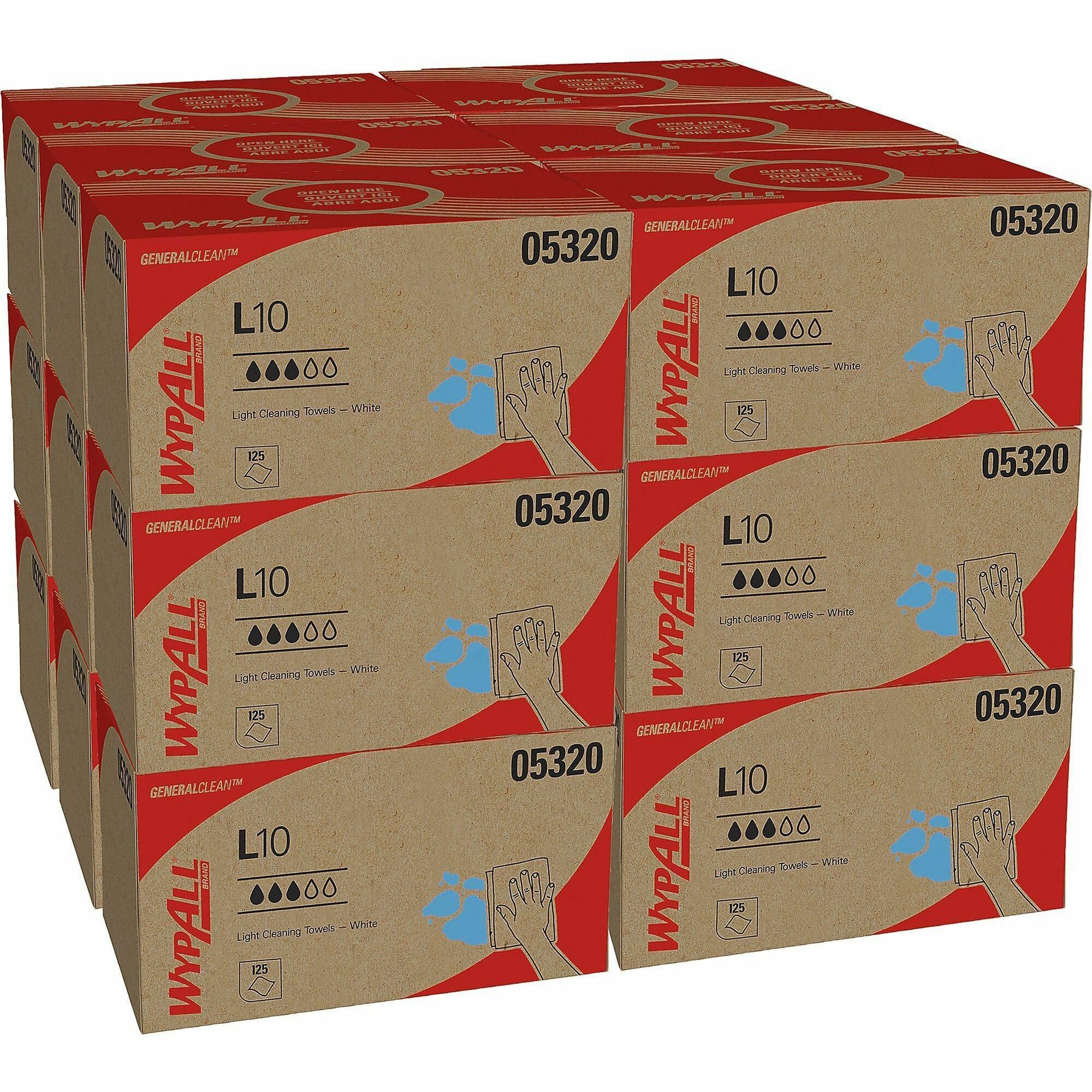 Wypall GeneralClean L10 Light Cleaning Towels - 1 Ply - 9" Width x 10.25" Length - 125/Pack - 1 Carton