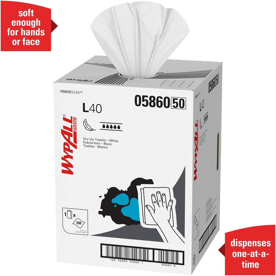 Wypall Power Clean L40 Extra Absorbent Towels - 19.50" Width x 42" Length - 200 Sheets/Roll - White, Blue - Hydroknit - 1 Carton