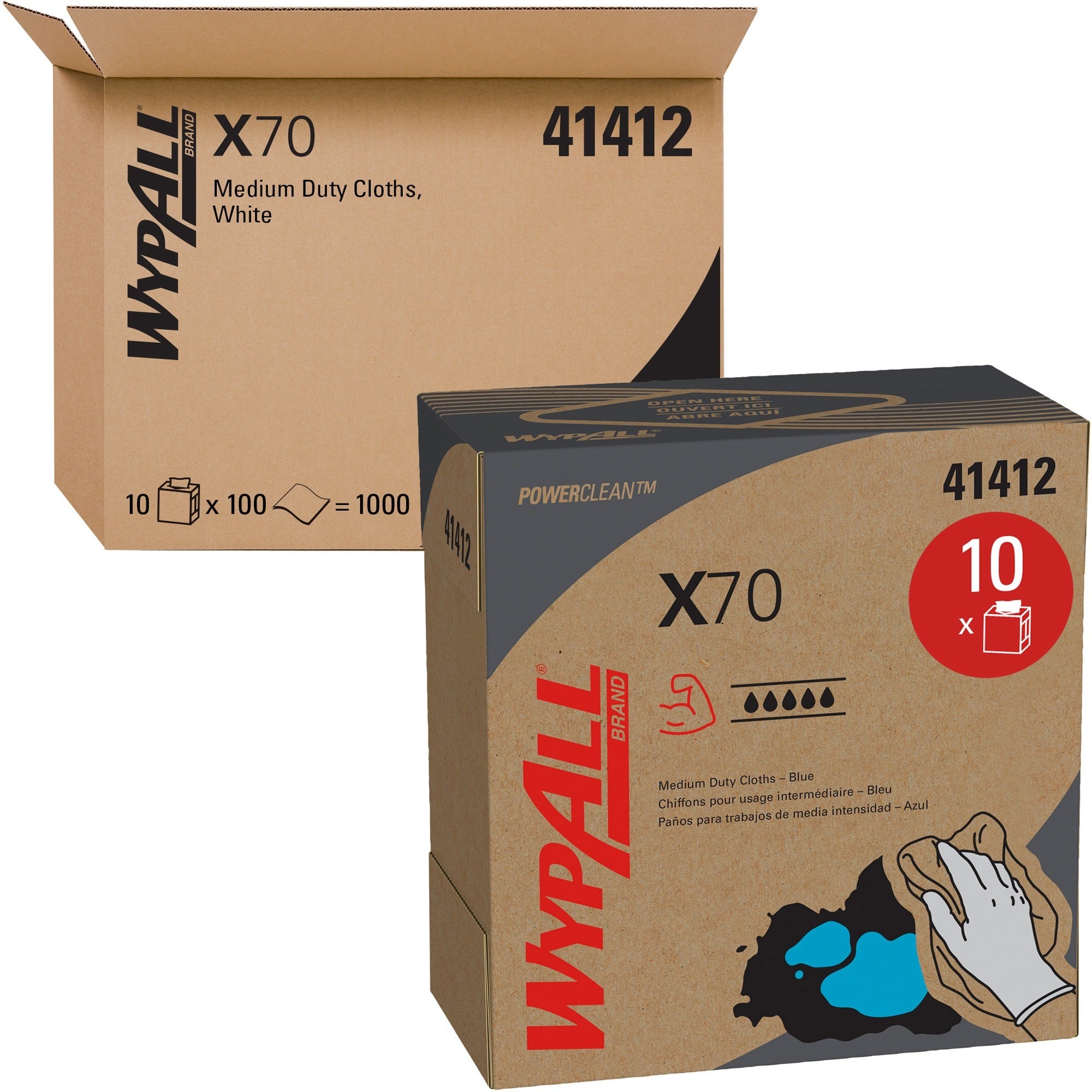 Wypall PowerClean X70 Medium Duty Cloths - Pop-Up Box - 16.80" Length x 9.10" Width - Recommended For: Oil Remover, Grime Remover - Durable, Absorbent, Reusable, Heavy Duty - Blue - 100/Box - 1 Carton