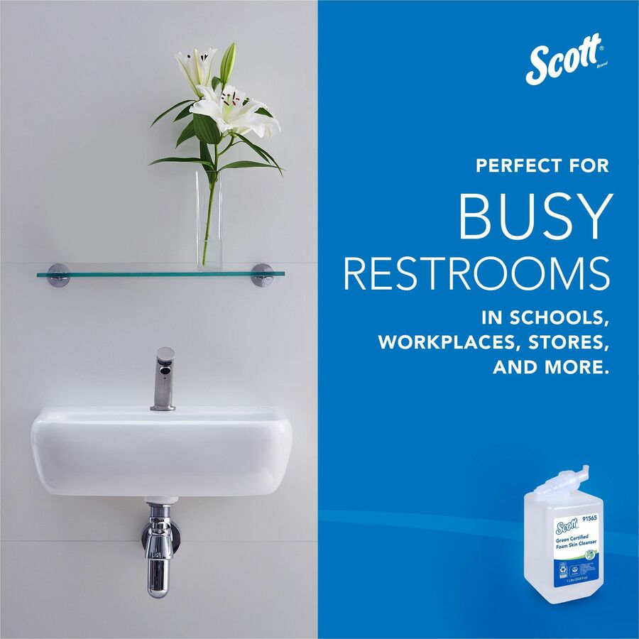 Scott Green Certified Foam Hand Soap - 1.06 quart - Hands-free Dispenser - Hand - Clear - Dye-free, Fragrance-free, Recyclable - 6 / Carton