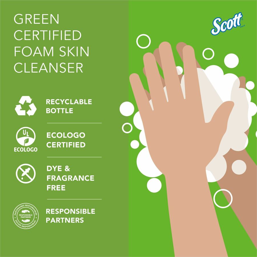Scott Green Certified Foam Hand Soap - 1.06 quart - Hands-free Dispenser - Hand - Clear - Dye-free, Fragrance-free, Recyclable - 6 / Carton