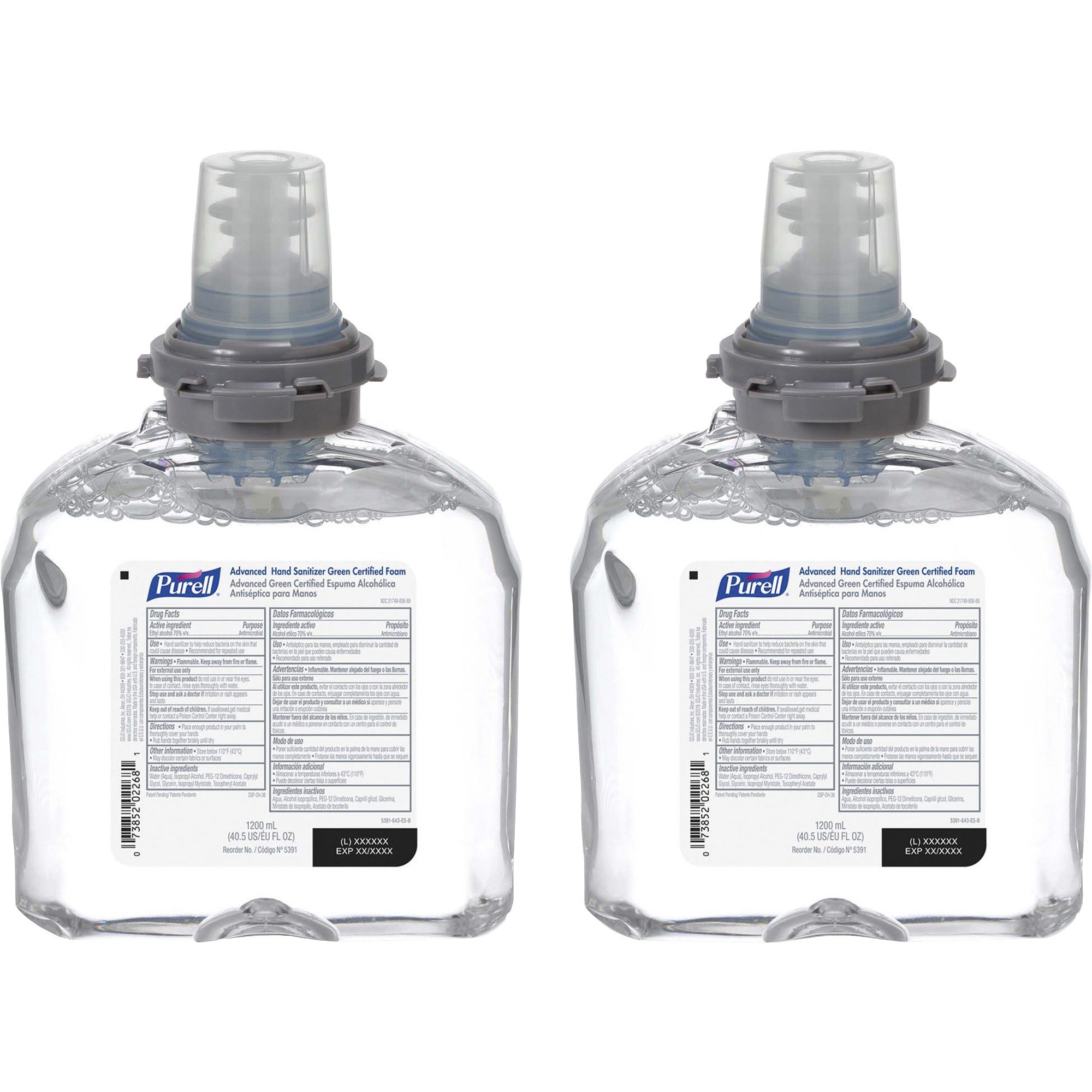 PURELL&reg; Hand Sanitizer Foam Refill - Fragrance-free Scent - 1.27 quart - Hand - Clear - Dye-free, Fragrance-free - 2 / Carton