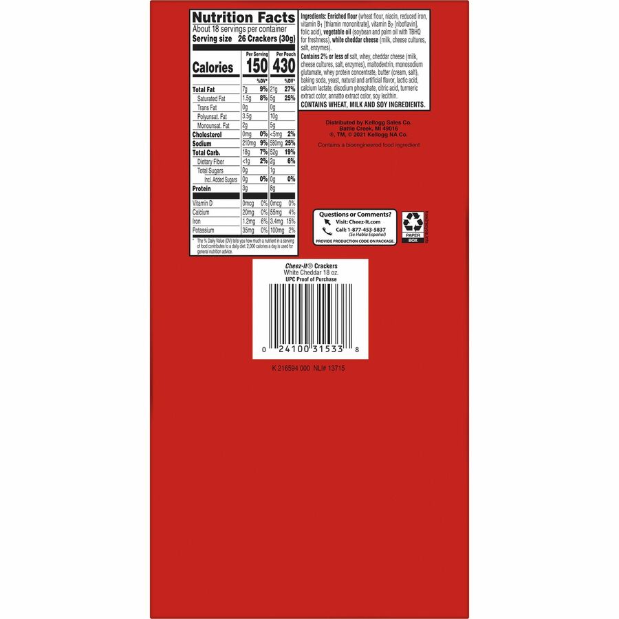 Cheez-It Cheez-It Baked Snack Crackers - White Cheddar - 15 oz - 6 / Box